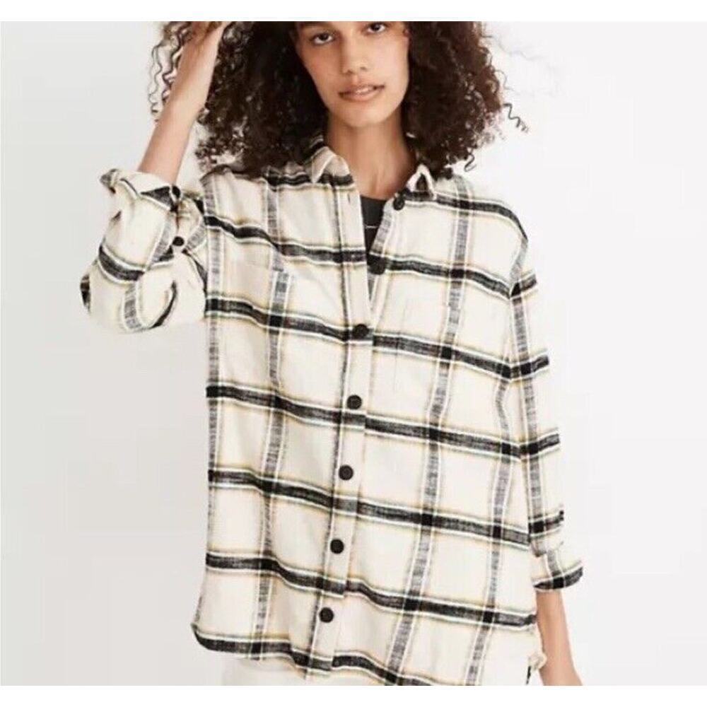 Madewell Cream and Navy Plaid Button-Up Shirt